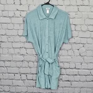 2/$30 Andie Terry Button-Up Romper Cablu Blue Size M | Casual Lounge Style
